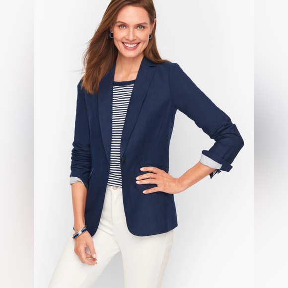 Talbots Jackets & Blazers - TALBOTS Navy Blue Linen Blazer Sz 12